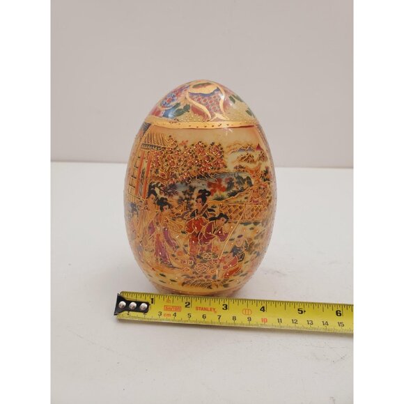 Vintage Hand Painted Satsuma Ceramic Egg - Vintage Satsuma Royal Cloisonne Style - Picture 10 of 10